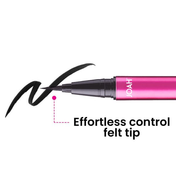 JOAH - Line Up Liquid Eyeliner with Precision Felt Tip, Waterproof, Long Lasting, Smudge Proof Eye Liner, Black