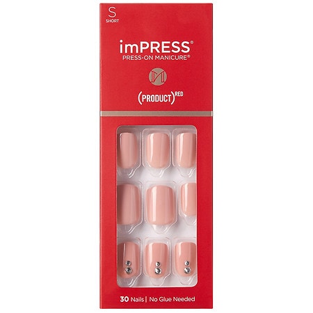 KISS - imPRESS Press-On Nails, Short Length, Red, 30 Count