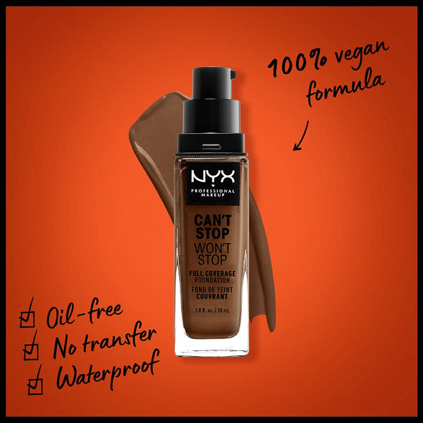 NYX - Professional Makeup Can't Stop Won't Stop Full Coverage Foundation, Matte Finish, Waterproof, Light Ivory, Cocoa, 1 Oz