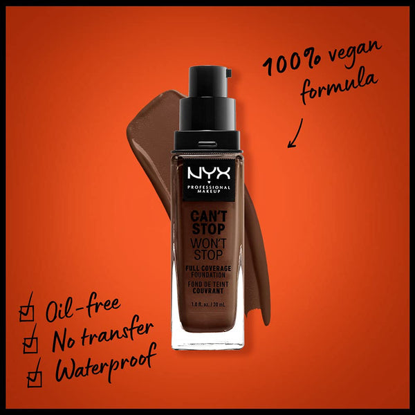 NYX - Professional Makeup Can't Stop Won't Stop Full Coverage Foundation, Matte Finish, Waterproof, Warm Walnut, 1 Oz