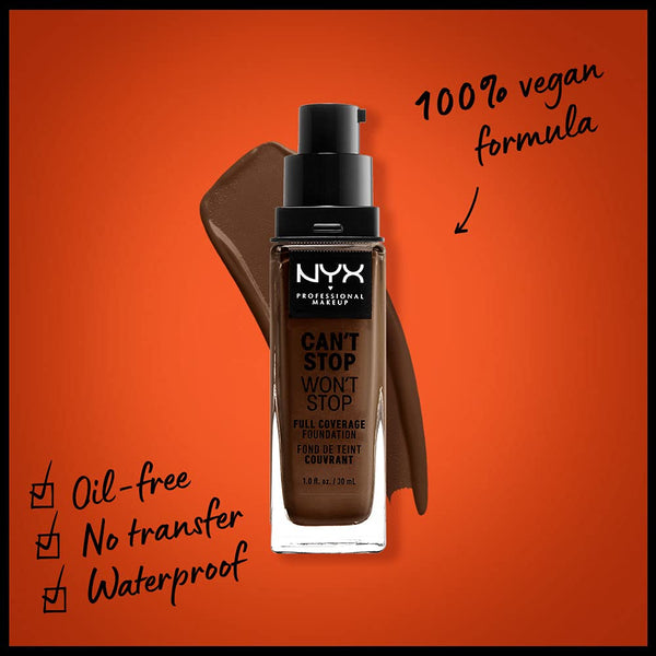 NYX - Professional Makeup Can't Stop Won't Stop Full Coverage Foundation, Matte Finish, Waterproof, Chestnut, 1 Oz