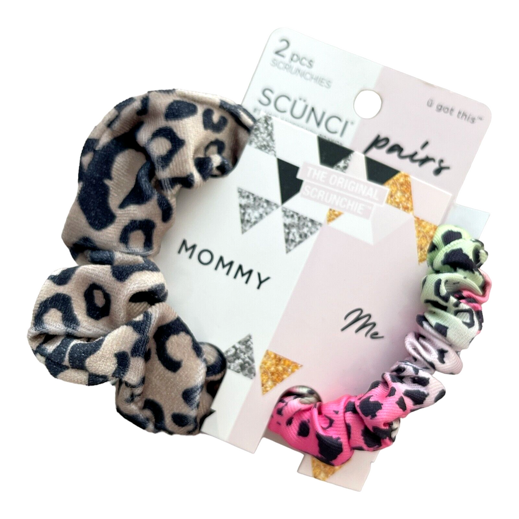 Scunci - Leopard Print Style 1 - Mommy and Me Scrunchie Set Ponytail Holders, 1 Pair