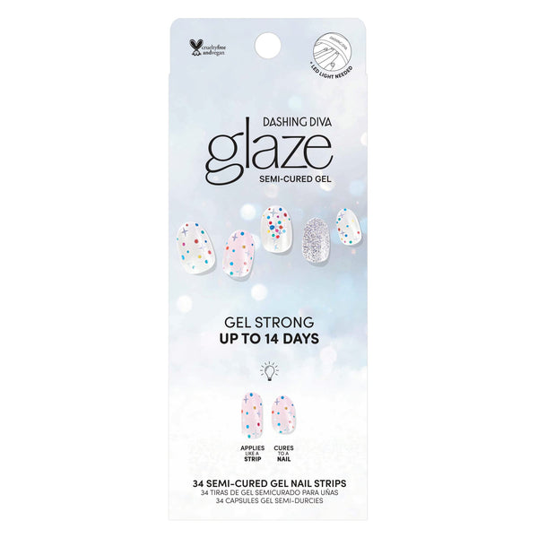 Dashing Diva - Glaze Holiday Nail Strips - Festive Fruitcake | Works with Any LED Nail Lamp | Long Lasting, Chip Resistant, Semicured Gel Nail Strips | Contains 34 Salon Quality Nail Wraps, 1 Prep Pad, 1 File