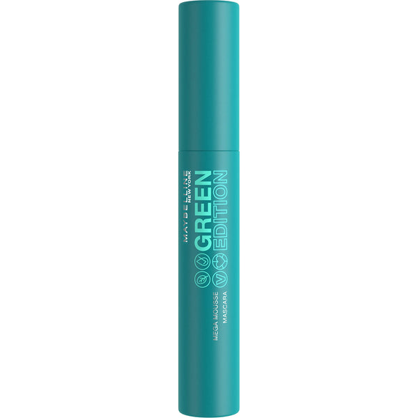 Maybelline - Green Edition Mega Mousse Mascara Makeup, Smooth Buildable and Lightweight Volume, Formulated with Shea Butter, Blackest Black