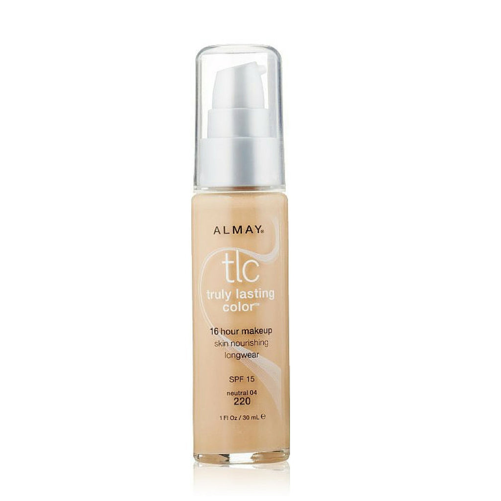 Almay - Liquid Foundation, Truly Lasting Color, Long Wearing Natural Finish, Vitamin E and Lemon Extract, Hypoallergenic, Cruelty Free, Dermatologist Tested, 220 Neutral, 1 oz