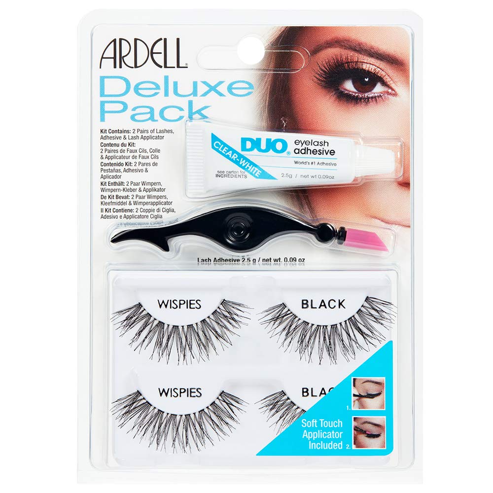 Ardell - Deluxe Pack Wispies with Applicator, 2-Pair Lashes, Duo Adhesive, Applicator, Black #68947, 1 Count