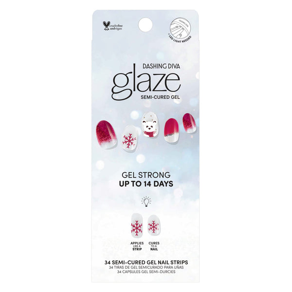 Dashing Diva - Glaze Holiday Nail Strips - Cranberry Kringle | Works with Any LED Nail Lamp | Long Lasting, Chip Resistant, Semicured Gel Nail Strips | Contains 34 Salon Quality Nail Wraps, 1 Prep Pad, 1 File