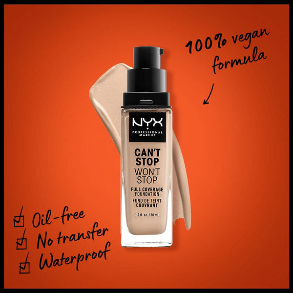 NYX - Professional Makeup Can't Stop Won't Stop Full Coverage Foundation, Matte Finish, Waterproof, Light Ivory, 1 Oz