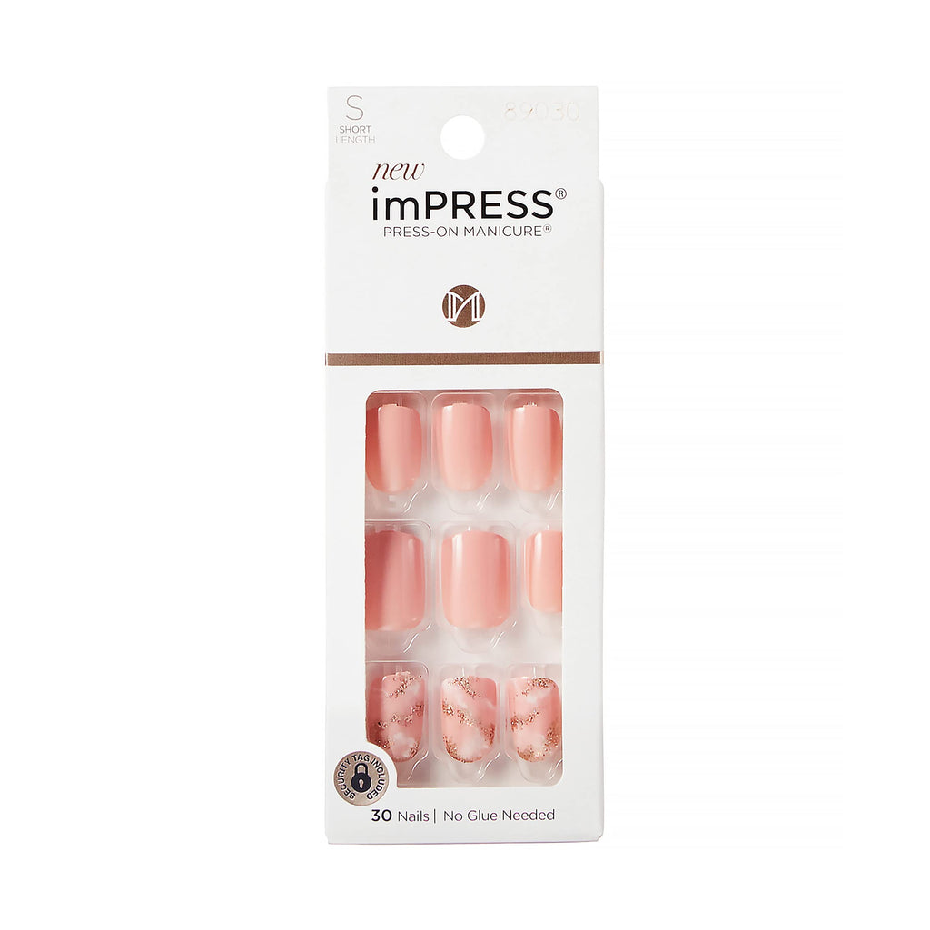KISS - imPRESS Press-On Manicure Fake Nails ‚ C Kingdom, Pink Short and Square, Easy Press On, Chip Proof, Smudge Proof, Waterproof, No Dry Time, Comfortable & Secure, Super Hold Adhesive, 30 Count