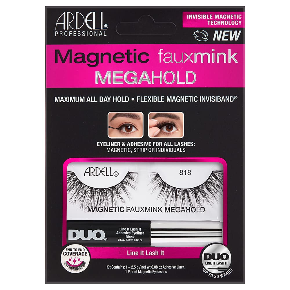 Ardell - Magnetic Fauxmink MegaHold Liquid Liner & Lash, MegaHold, Liquid Liner Lashes, Black 818, 1 pair