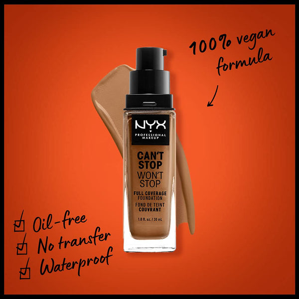 NYX - Professional Makeup Can't Stop Won't Stop Full Coverage Foundation, Matte Finish, Waterproof, Honey (medium Tan/warm Undertone), 1 Oz