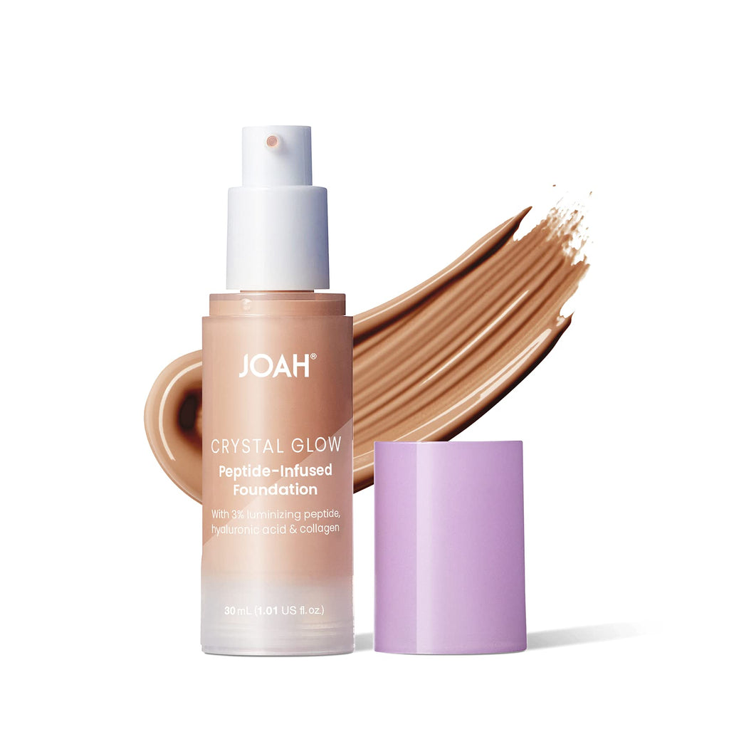 JOAH - Crystal Glow Peptide-Infused Foundation, 2-in-1 Multitasking Korean Makeup with Blurring Face Primer, Luminizer, Hydration & Skin Defense for a Flawless Finish, 1.01 Oz, Medium Neutral