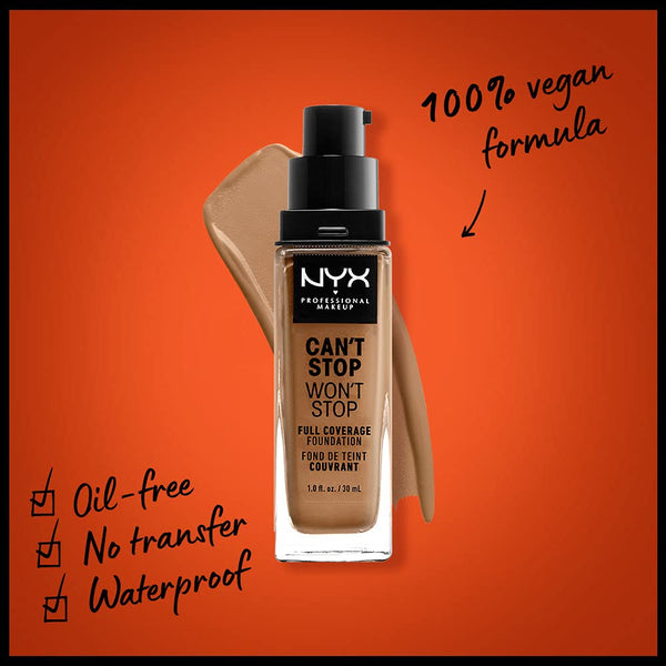 NYX - Professional Makeup Can't Stop Won't Stop Full Coverage Foundation, Matte Finish, Waterproof, Light Ivory, Cinnamon, 1 Oz