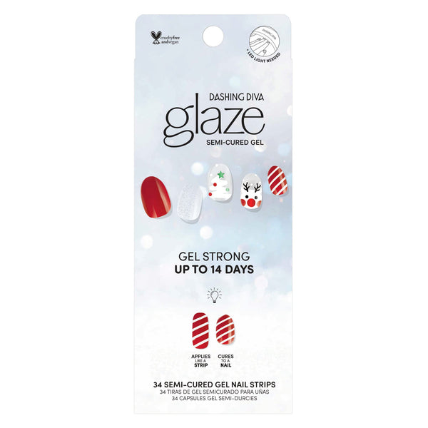 Dashing Diva - Glaze Holiday Nail Strips - Candy Lane | Works with Any LED Nail Lamp | Long Lasting, Chip Resistant, Semicured Gel Nail Strips | Contains 34 Salon Quality Nail Wraps, 1 Prep Pad, 1 File