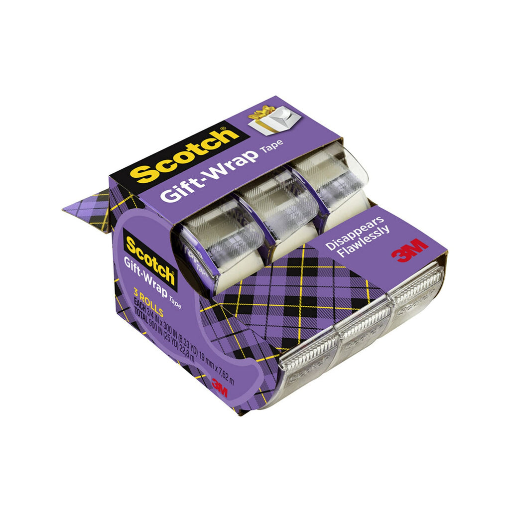 Scotch - Gift Wrap Tape, 3 Rolls, The Go-To Tape for the Holidays, 3/4 x 300 Inches, Dispensered (311)