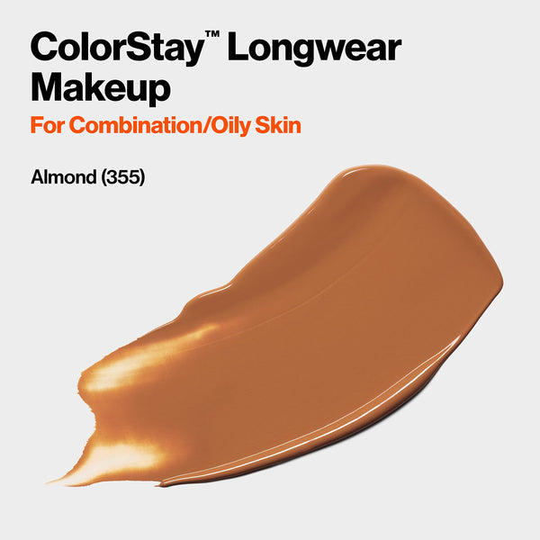 Revlon - Liquid Foundation, ColorStay Face Makeup for Combination & Oily Skin, SPF 15, Medium-Full Coverage with Matte Finish, Almond 355, 1.0 oz