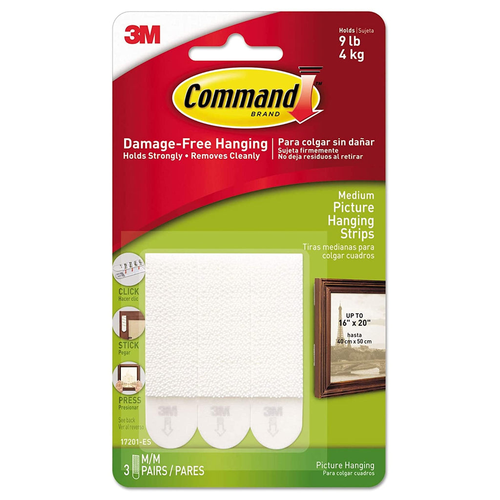 3M COMMAND - Picture Hanging Strips, White, Medium, 3 Sets of Strips/Pack