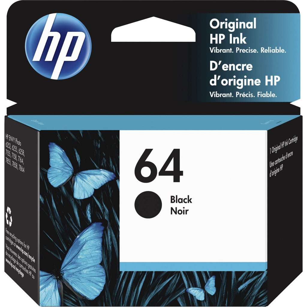 HP - Hewlett Packard Black Ink Jet Cartridge, 64 Black Nair (N9J90AN)