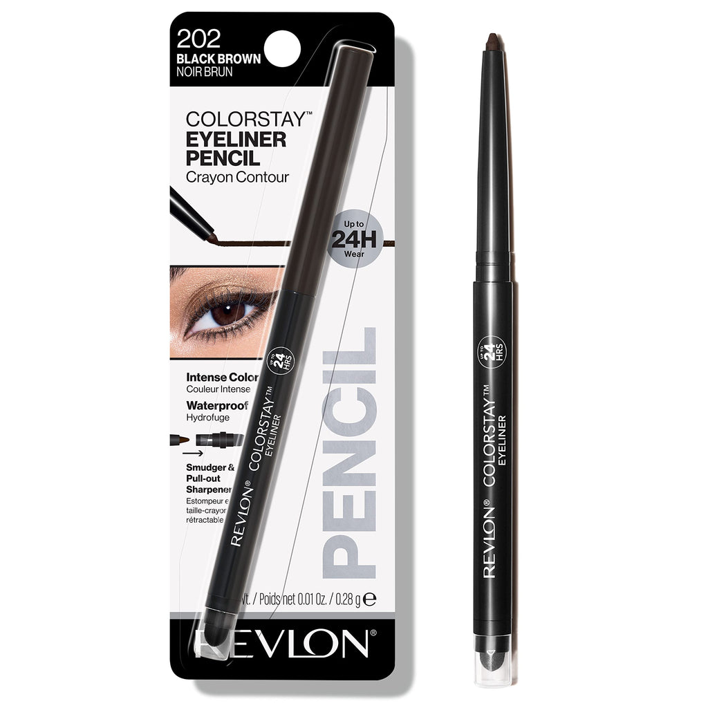 Revlon - Pencil Eyeliner, ColorStay Eye Makeup with Built-in Sharpener, Waterproof, Smudgeproof, Longwearing with Ultra-Fine Tip, 202 Black Brown, 0.01 Oz