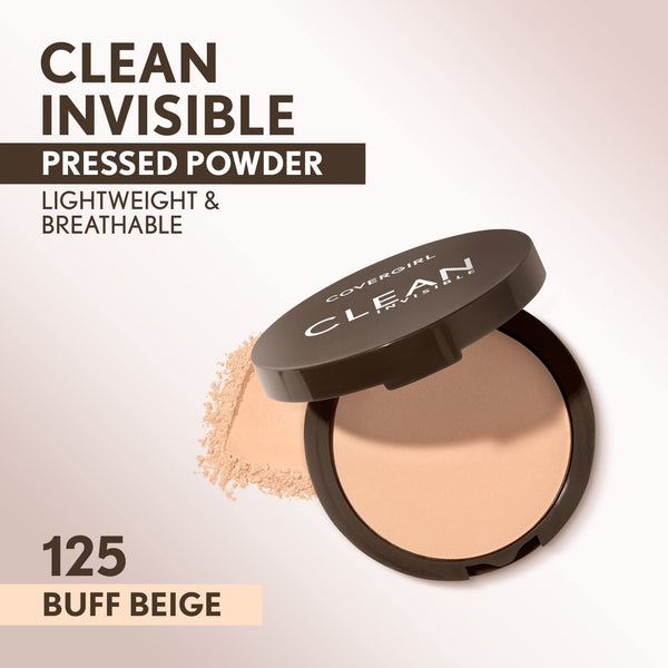 COVERGIRL - Clean Invisible Pressed Powder, Lightweight, Breathable, Vegan Formula, 125 Buff Beige, 0.38oz