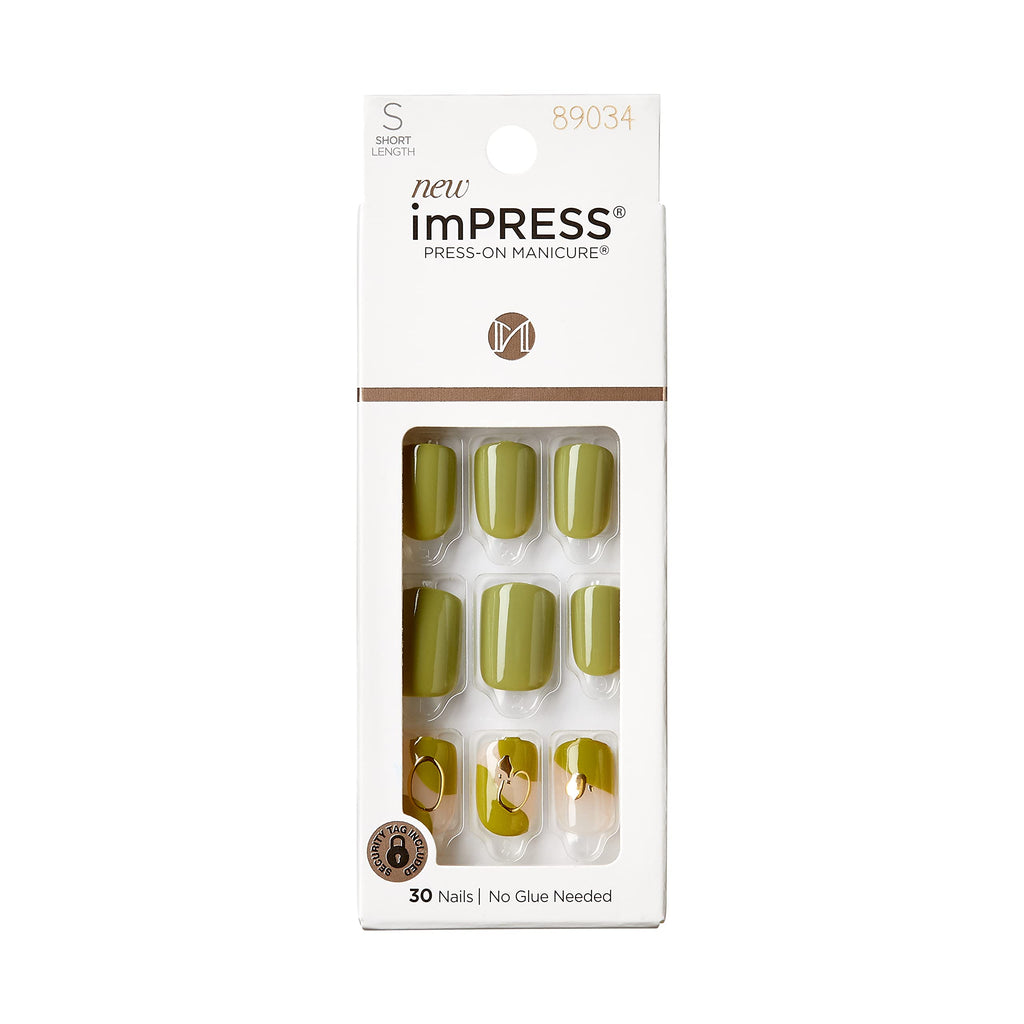 KISS - imPRESS Press-On Manicure Fake Nails ‚ Before Sunrise, Green Short and Square, Easy Press On, Chip Proof, Smudge Proof, Waterproof, No Dry Time, Comfortable, Super Hold Adhesive, 30 Count
