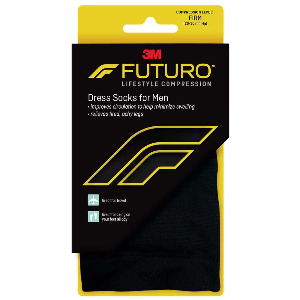 FUTURO - Dress Socks for Men, X-Large, Black, Firm Compression (20-30 mm/Hg)