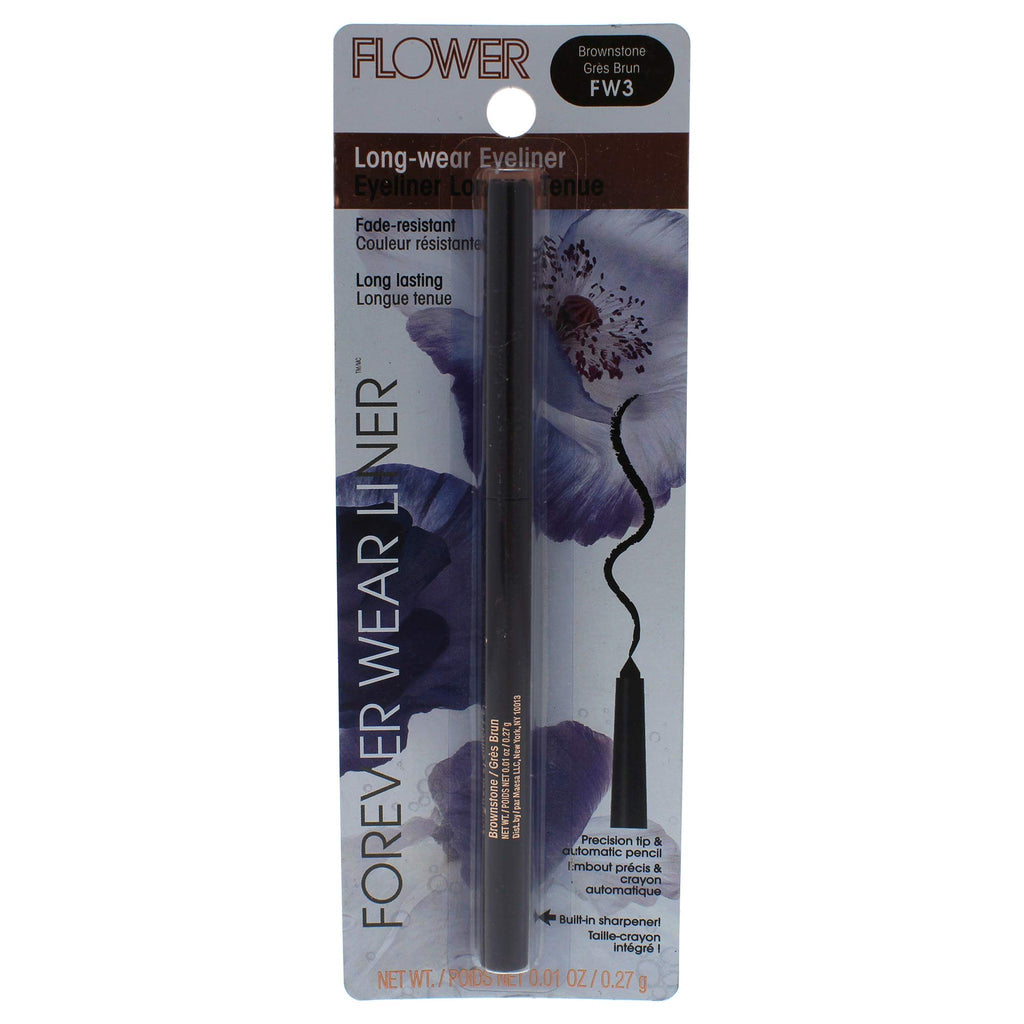 FLOWER - Beauty, Forever Long Wear Eyeliner Pencil, Long Lasting, Fade-Resistant, Smooth Application Retractable Eye Liner, (Forever Brownstone), 0.01 oz