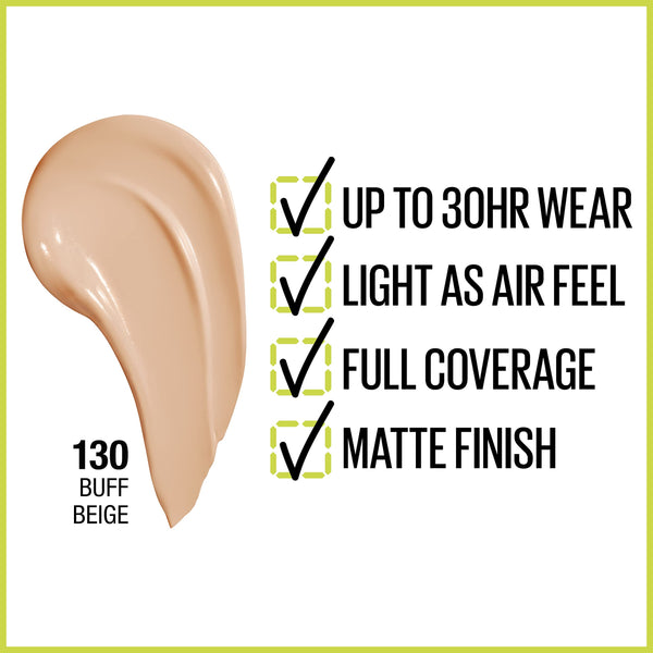Maybelline - Super Stay Full Coverage Liquid Foundation Active Wear Makeup, Up to 30Hr Wear, Transfer, Sweat & Water Resistant, Matte Finish, Buff Beige