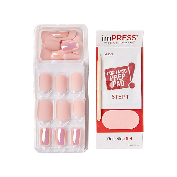 KISS - imPRESS Press-On Manicure, Nail Kit, PureFit Technology, Short Press-On Nails, Keep in Touch, Includes Prep Pad, Mini Nail File, Cuticle Stick, and 30 Fake Nails