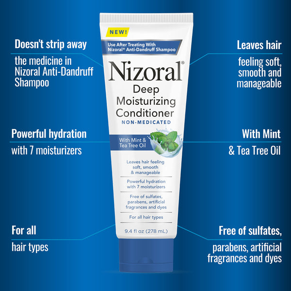 Nizoral - Deep Moisturizing Conditioner with Mint & Tea Tree Oil for All Hair Types - Free of Sulfates, Parabens, Artificial Fragrances and Dyes, 9.4 oz