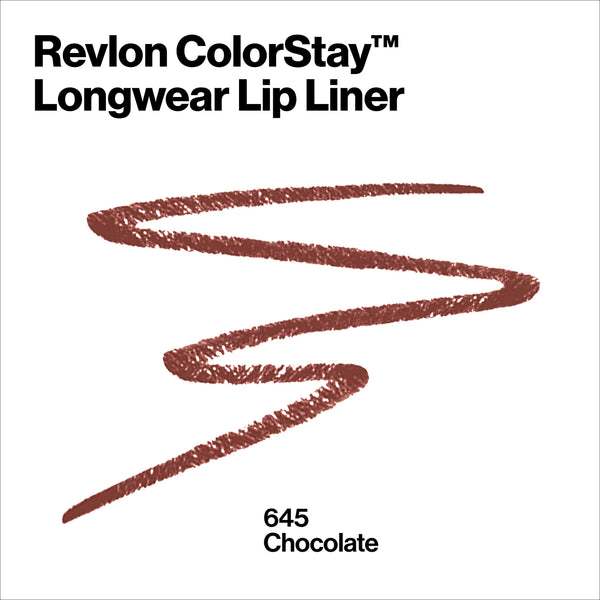 Revlon - Lip Liner, Colorstay Lip Liner Pencil with Built-in Sharpener, Longwear Rich Lip Colors, Smooth Application, 645 Chocolate, 0.01 oz