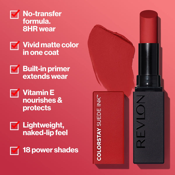 Revlon - Lipstick, ColorStay Suede Ink, Built-in Primer, Infused with Vitamin E, Waterproof, Smudgeproof, Matte Color, 013 Stir The Pot, 0.09 oz.