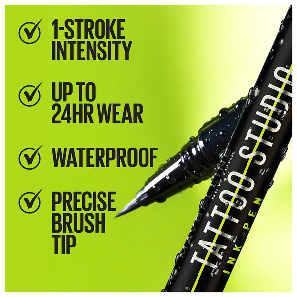 Maybelline - Tattoo Studio Ink Pen Eyeliner, Waterproof & Smudge Resistant Liner, Up to 24 Hours Eye Makeup Wear, Jet Black