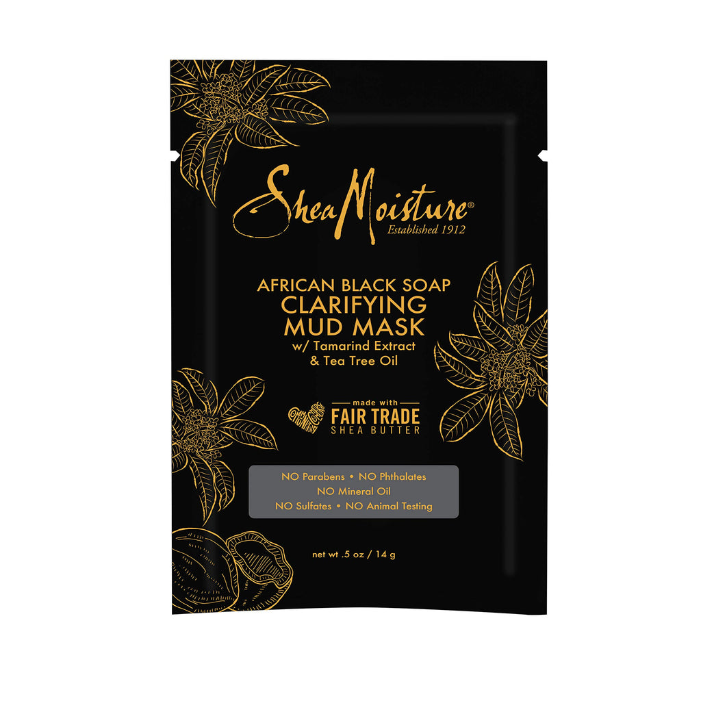 SheaMoisture - Mud Mask Packette for Oily, Blemish-Prone Skin, African Black Soap to Clarify Skin, Tamarind and Tea Tree Extract, 0.5 oz