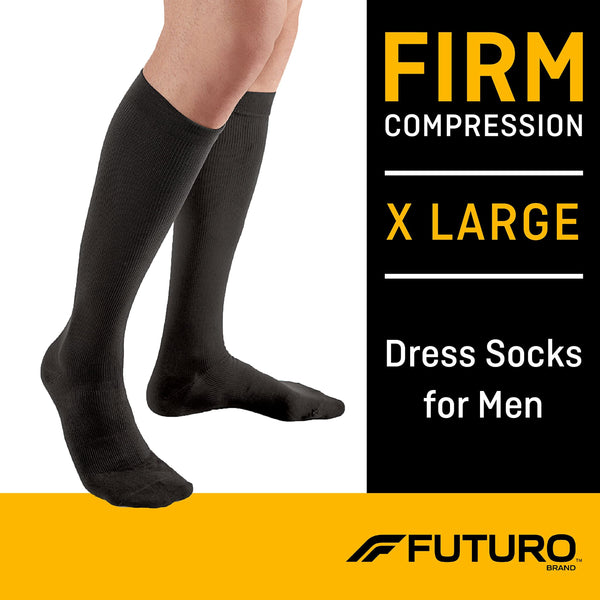 FUTURO - Dress Socks for Men, X-Large, Black, Firm Compression (20-30 mm/Hg)