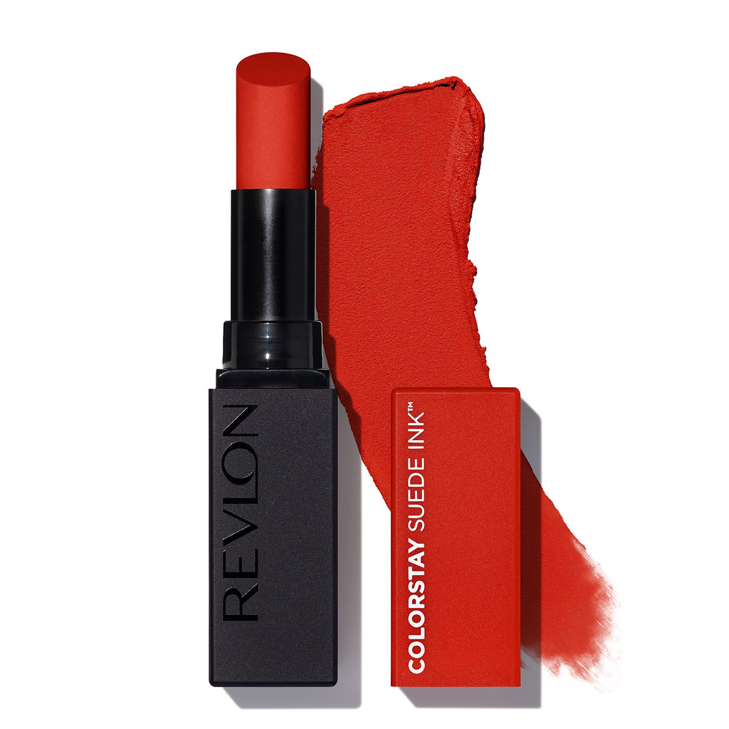 Revlon - Lipstick, ColorStay Suede Ink, Built-in Primer, Infused with Vitamin E, Waterproof, Smudgeproof, Matte Color, 014 Spit Fire, 0.09 oz.