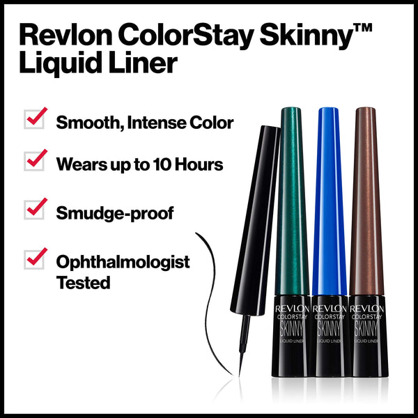 Revlon - Skinny Liquid Eyeliner, ColorStay Eye Makeup, Waterproof, Smudgeproof, Longwearing with Ultra-Fine Tip, 301 Black Out, 0.08 Fl Oz