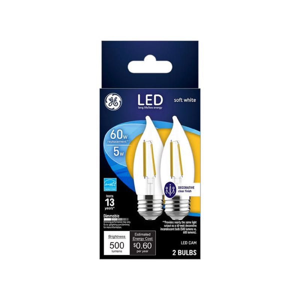 GE Lighting - Medium LED Light Bulb with 60 watt Equivalence,  Soft White CA11, E26 - Pack of 2